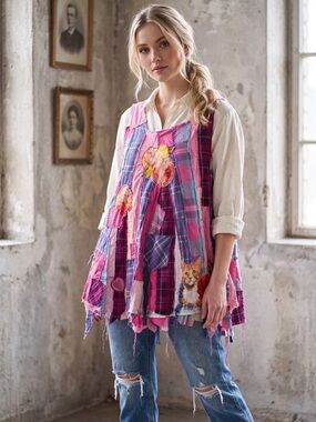 Hand Crafted Patchwork Tank Dress in Pink, Purple, Blue